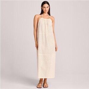VITAMIN A NWT eyelet tie up halter maxi coverup dress cream XL new with tags